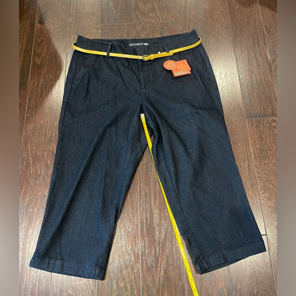 Dockers Women Dark Denim Hello Smooth Belted Capri Cropped Pant Size 14 - Picture 3 of 11